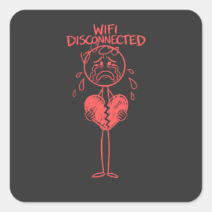 Adesivo Quadrado Meme de Jogador Coração Quebrado Wi-Fi Desconectad