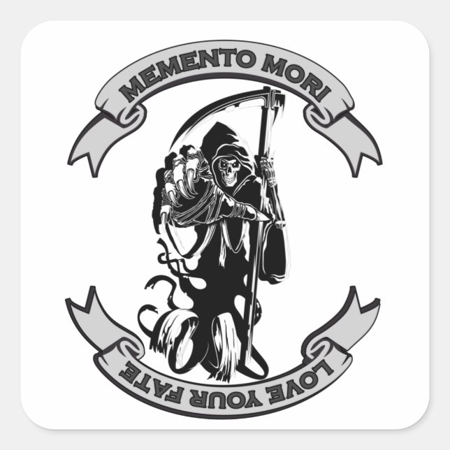 Adesivo Quadrado MEMENTO MORI Ama A Sua Ceifadora do Destino (Frente)