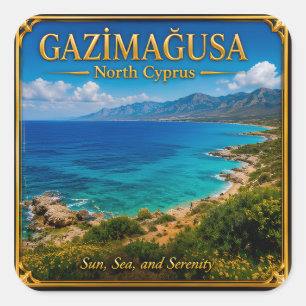 Adesivo Quadrado Memória de Viagem ao Mar de Gazimağusa no Chipre d