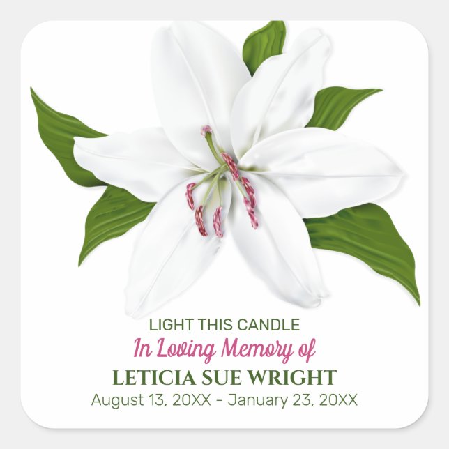 Adesivo Quadrado Memorial Funeral Lily Flower (Frente)