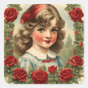 Adesivo Quadrado Menina antiga com rosas