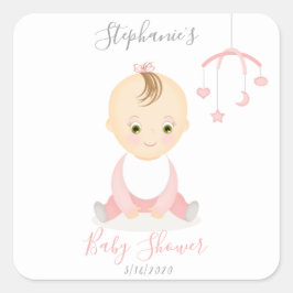 Adesivo Quadrado Menina bonita e seu Chá de fraldas móvel