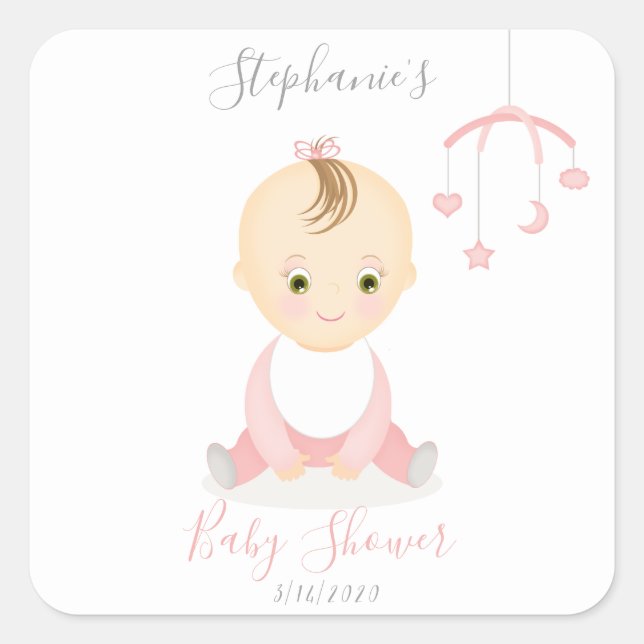 Adesivo Quadrado Menina bonita e seu Chá de fraldas móvel (Frente)