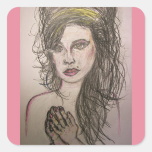 Adesivo Quadrado menina com cabelo de colmeia orando