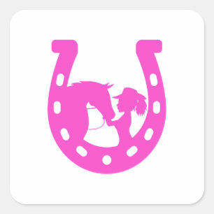 Adesivo Quadrado Menina com Cavalo e Chapéu Western Rosa Vibrante F