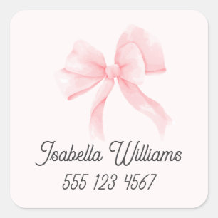 Adesivo Quadrado Menina com Laço Rosa Personalizado
