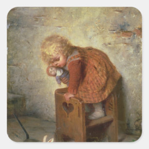 Adesivo Quadrado Menina com um coelho