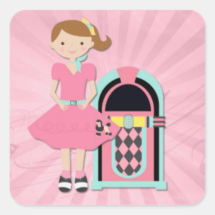 Adesivo Quadrado Menina da saia da caniche, jukebox