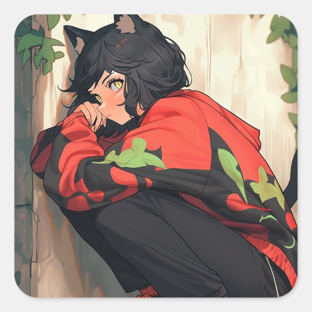 Adesivo Quadrado Menina de Animação Bela (Frente)