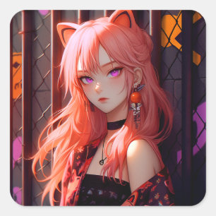 Adesivo Quadrado Menina de Animação Bela