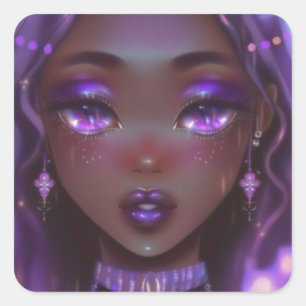 Adesivo Quadrado Menina de anime roxa suave