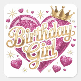Adesivo Quadrado Menina de Aniversário Coração Brilhante