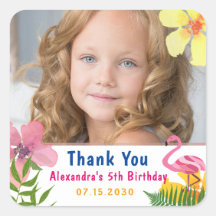 Menina de Aniversário Foto Flamingo Obrigado