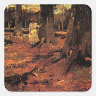 Adesivo Quadrado Menina de Branco nos Bosques por Vincent van Gogh