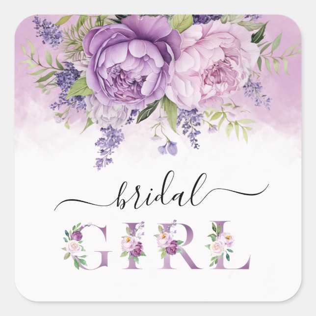 Adesivo Quadrado Menina de Chuveiro de Noiva de Flores de Jardim Ro (Frente)
