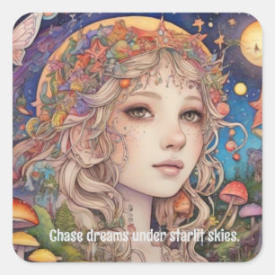 Adesivo Quadrado Menina de fantasia mística - Magia personalizada