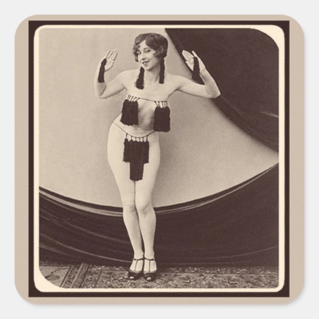 Adesivo Quadrado Menina de Flapper Bonita do Risqué de 1920 (Frente)
