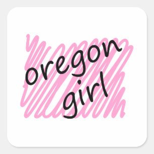 Adesivo Quadrado Menina de Oregon com o mapa Scribbled de Oregon
