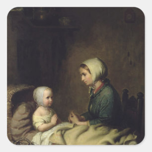 Adesivo Quadrado Menina dizendo suas orações na cama