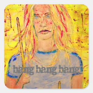 Adesivo Quadrado menina do baterista do golpe do golpe do golpe