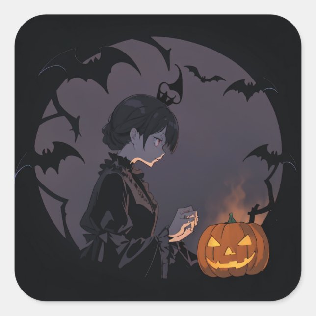 Adesivo Quadrado menina do halloween (Frente)