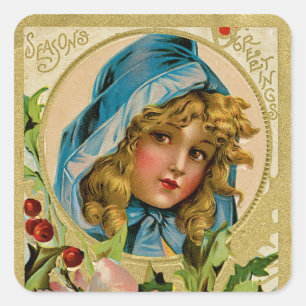 Adesivo Quadrado Menina do natal vintage