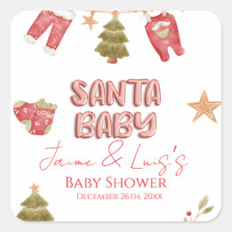 Adesivo Quadrado Menina do Papai Noel Festa de Bebê Natal 