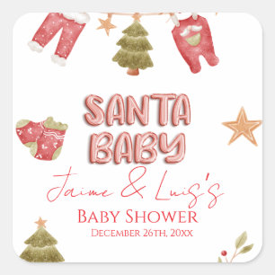 Adesivo Quadrado Menina do Papai Noel Festa de Bebê Natal