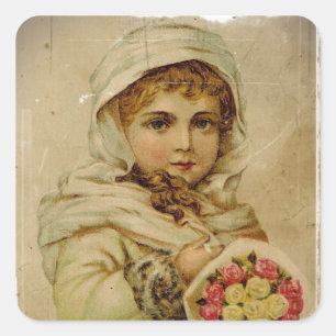Adesivo Quadrado Menina do Victorian com rosas de Natal