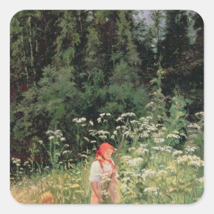 Adesivo Quadrado Menina entre as flores selvagens, 1880
