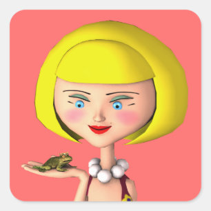 Adesivo Quadrado Menina Feliz Com Príncipe Sapo
