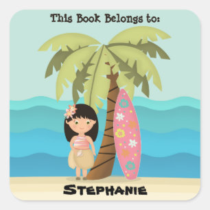 Adesivo Quadrado Menina havaiana do surfista