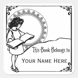 Adesivo Quadrado Menina Lendo Arte Nouveau Estilo