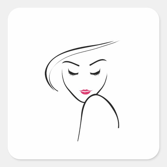 Adesivo Quadrado Menina magra no batom rosa (Frente)