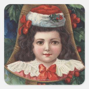 Adesivo Quadrado Menina no chapéu do papai noel em Bell