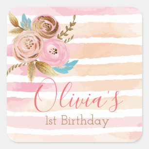 Adesivo Quadrado Menina no primeiro aniversário com estampa floral