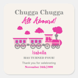 Adesivo Quadrado Meninas Comboio Rosa Qualquer Festa de aniversário