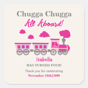 Adesivo Quadrado Meninas Comboio Rosa Qualquer Festa de aniversário