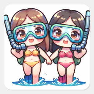 Adesivo Quadrado Meninas de Snorkeling