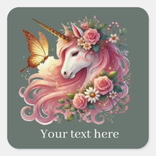 Adesivo Quadrado Meninas fantasias bonitas unicórnio adicionar text