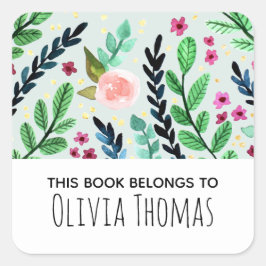 Adesivo Quadrado Meninas Flores de Cama de Cana-d'Água Bookplate