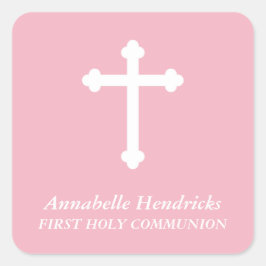 Adesivo Quadrado Meninas Rosa Baptism/Favor Comunitário