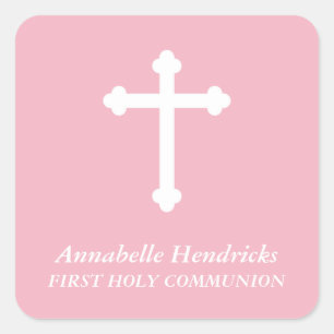 Adesivo Quadrado Meninas Rosa Batismo/Favor Comunitário
