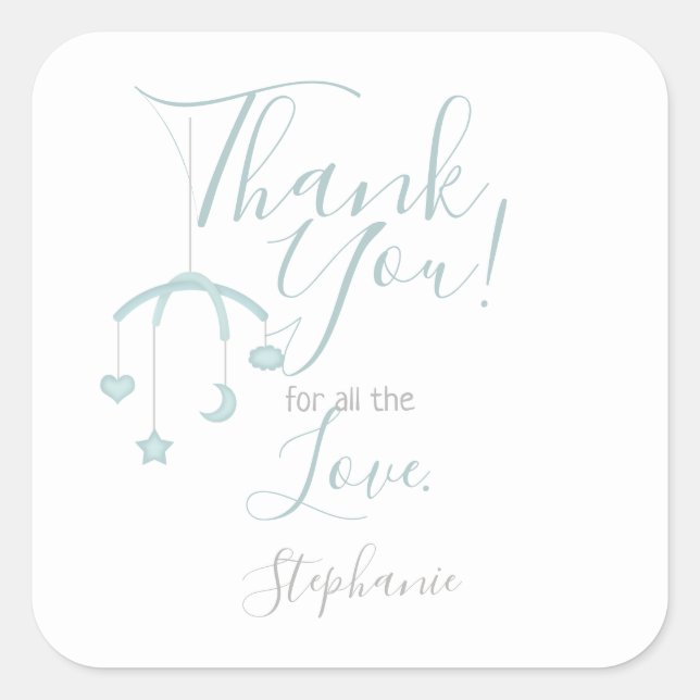 Adesivo Quadrado Menino bonito e seu Chá de fraldas móvel (Frente)