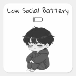 Adesivo Quadrado Menino Chibi Relatável com Bateria Social Baixa