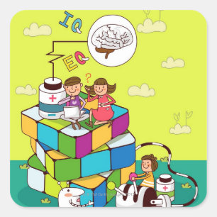 Adesivo Quadrado Menino com uma menina que senta-se no