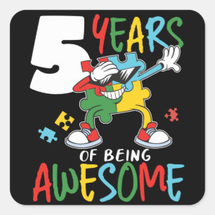 Adesivo Quadrado Menino De 5 Anos De Aniversário Ou Garota Autismo