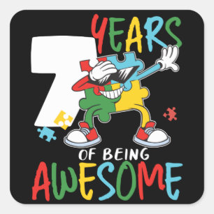 Adesivo Quadrado Menino De 7 Anos De Aniversário Ou Garota Autismo