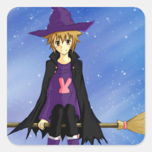 Adesivo Quadrado Menino de anime e mangá com chapéu roxo e capa ade