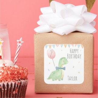 Adesivo Quadrado Menino de Aniversário Dinossauro Personalizado Aqu